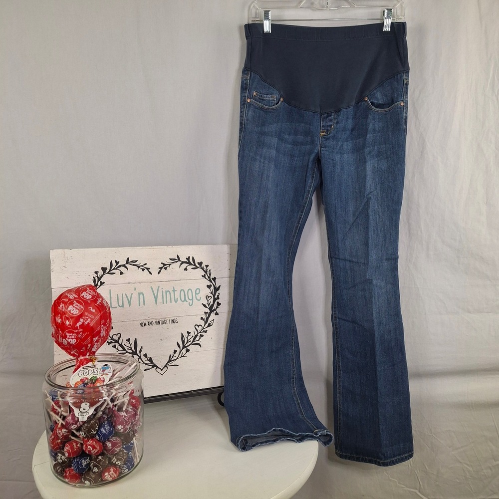 Old Navy Maternity Flare Jeans Full‎ Panel Stretch Size 4 Regular Medium Wash